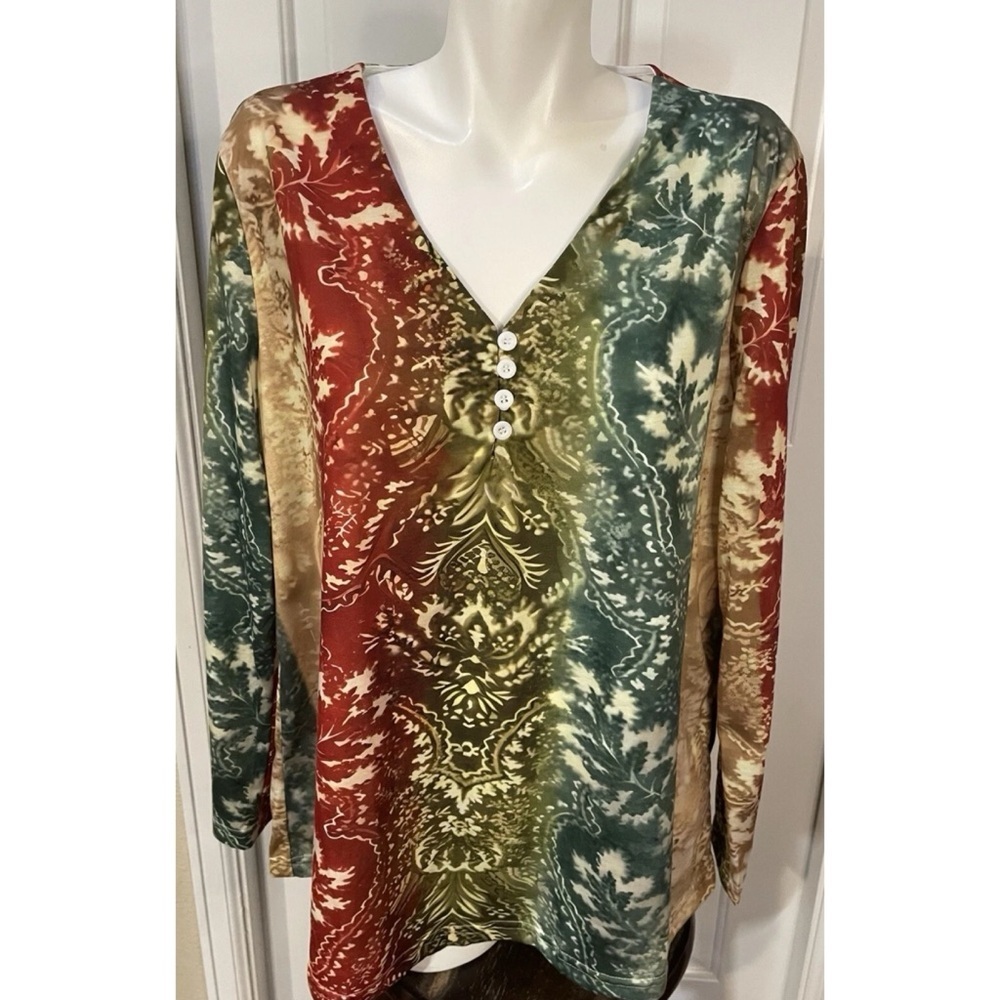 Unbranded Tunic Top Womens Size XXXL Leaf Pattern Orange Green Polyester